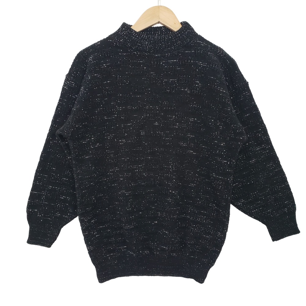 VTG 90s American Pride Black Sparkle Mock Neck‎ Sweater Womens Small Made in USA